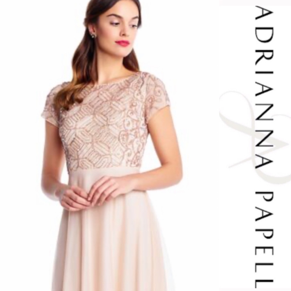Adrianna Papell fit flare geometric sequin short sleeves midi dress - Picture 2 of 4